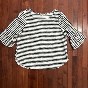 Green Envelope Navy and White Striped Boatneck Top Size 1X